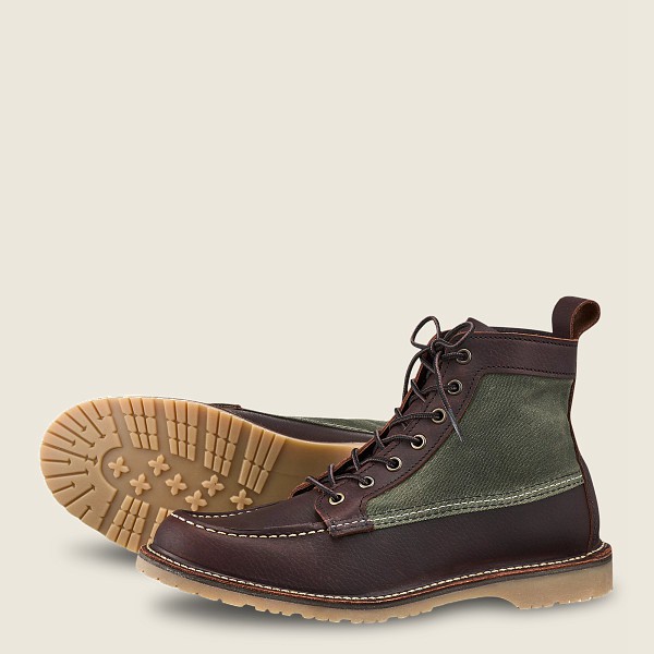 Mens Red Wing Weekender Canvas Moc - 6-inch Oil-slick Leather - Heritage Boots Dark Brown - XPF12405